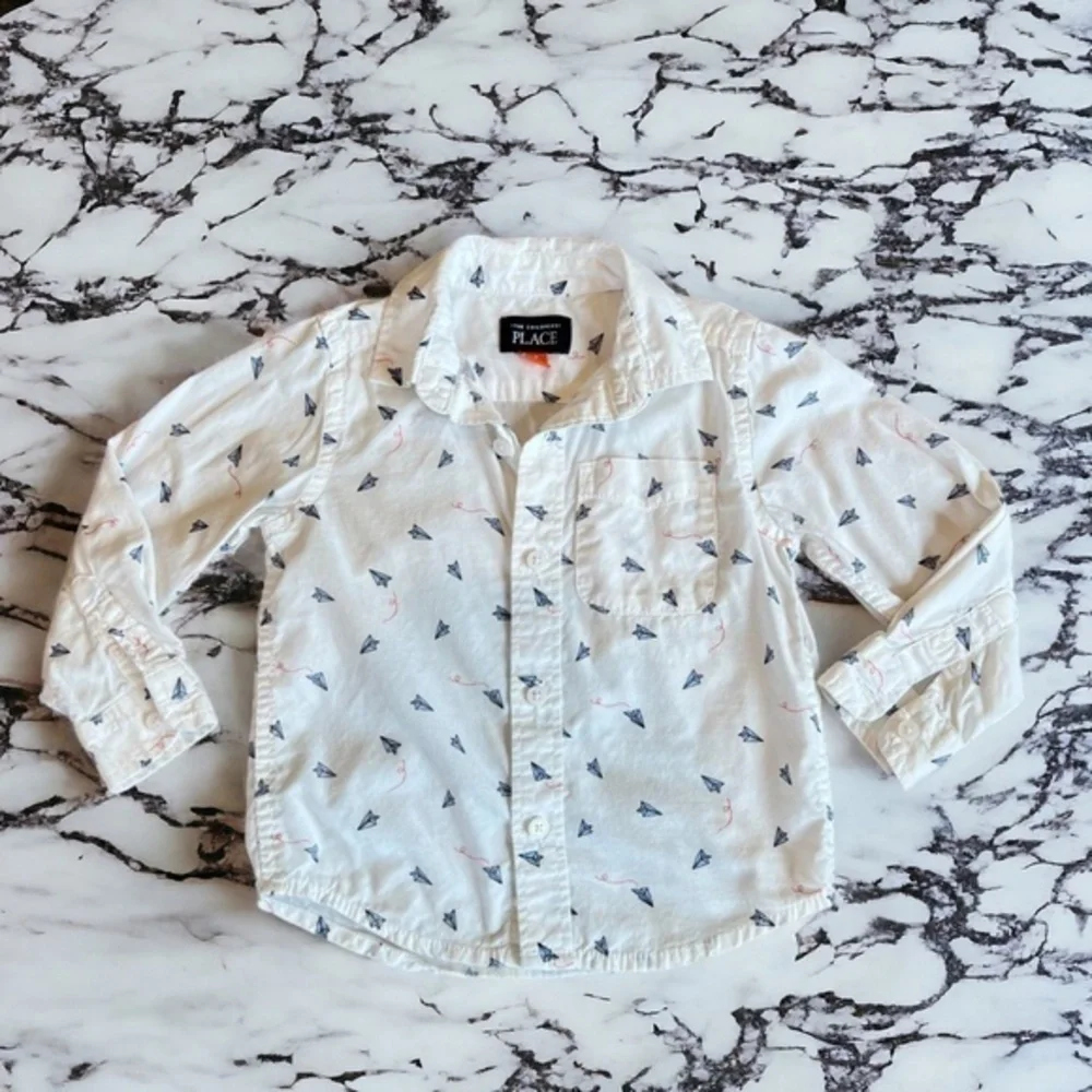 The Children's Place Toddler Boy Size 2T White Button Down Shirt Cotton